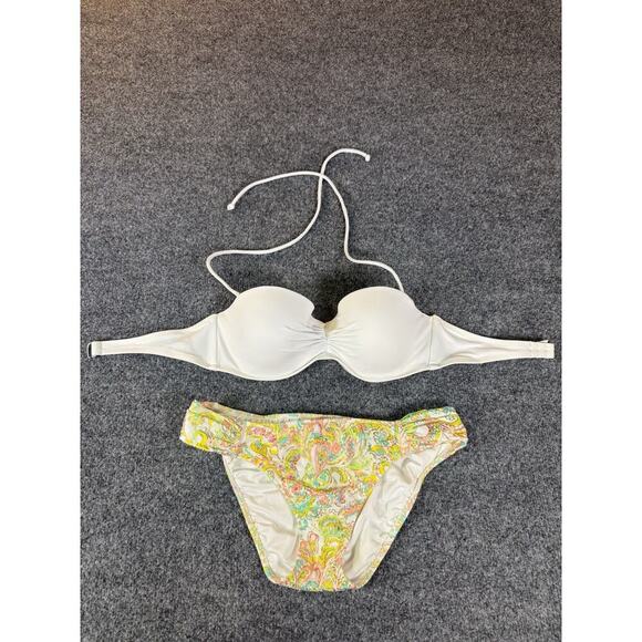 Victoria’s Secret Bikini Set – White Bandeau Halter Top & Paisley Bottom – M - Picture 4 of 7